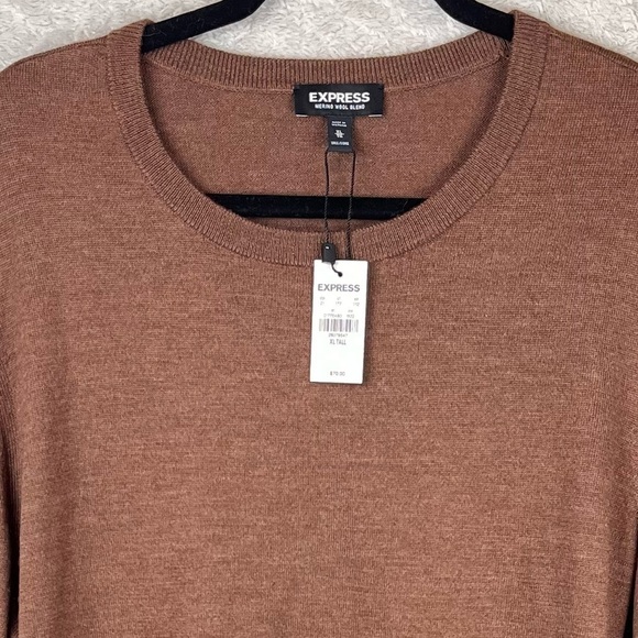 NWT EXPRESS Merino Wool Brown Crew Neck Sweater XL Tall - Picture 2 of 16